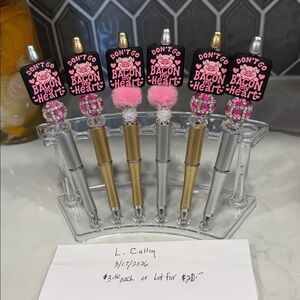 Set of Fun Novelty Pens with Pink Accents. “Don’t Go Bacon My Heart.”